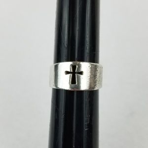 Sterling SILVER Cigar Band Cross Cut Out Ring